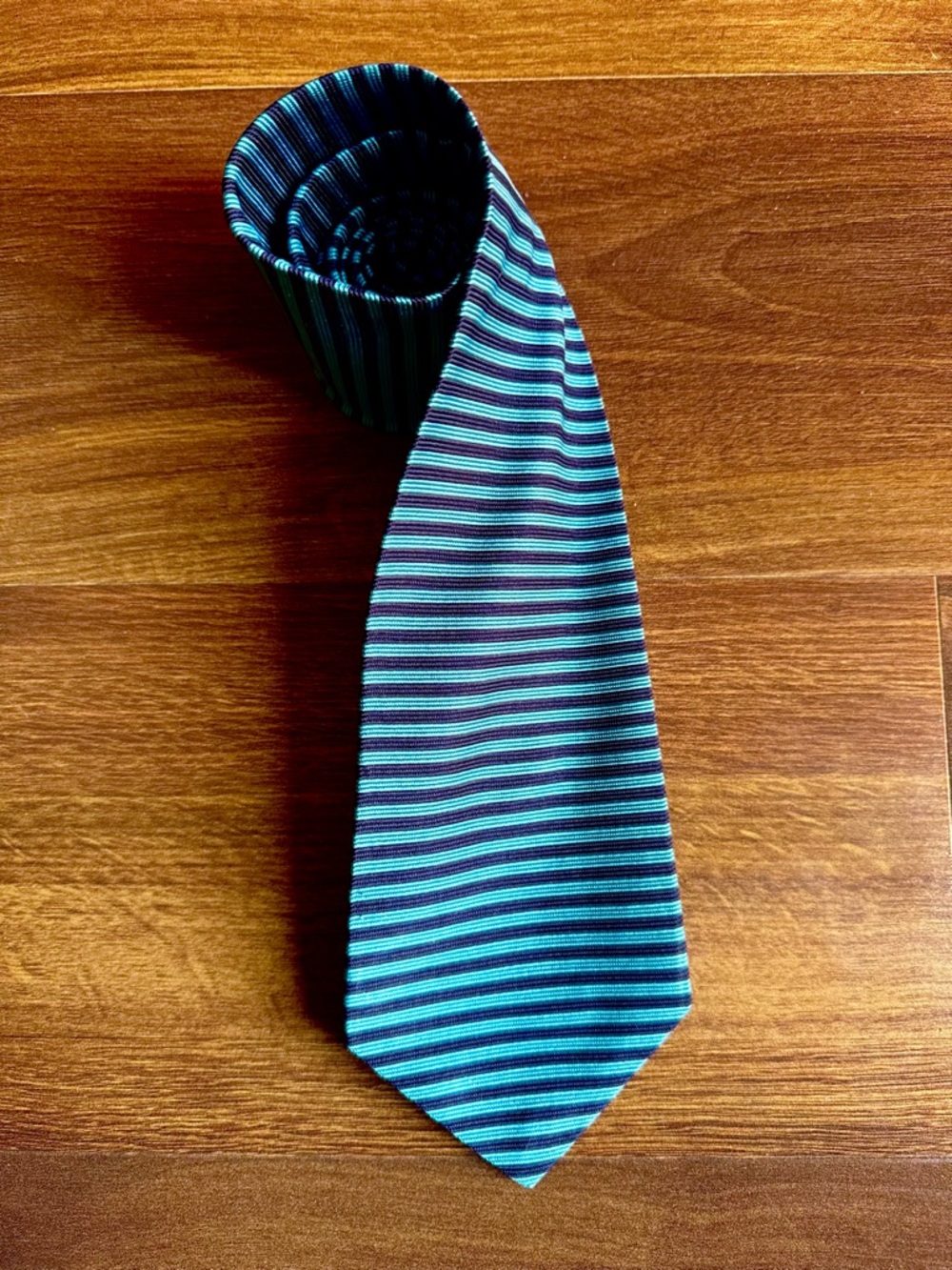 BROOKS BROTHERS Makers Teal and Black Narrow Striped Silk Tie